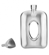 Bring your own drink in this stylish flask, featuring a rectangular shape and oval cutout in stainless steel. A fantastic gift and go-to favorite from Gorham's That's Entertainment barware collection. With funnel for easy filling.