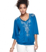 Get the boho chic look with RXB's embellished peasant top!