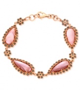 Very well-connected. Genevieve & Grace's link bracelet, crafted from 18k rose gold over sterling silver, dazzles with pink shells and marcasite adding a lustrous touch. Approximate length: 7-1/2 inches. Approximate width: 1/2 inch.