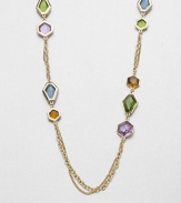 From the Cocktail Hour Collection. A multicolored style with sparking faceted stations in various shapes and sizes on a multi-row chain design. Glass stonesGoldtone white metalLength, about 38Lobster clasp closureImported 