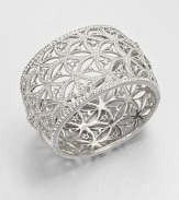 This extra wide bangle offers extra elegant dazzle in a graceful openwork pattern of pavé crystals.CrystalRhodium platingDiameter, about 2.25Hinged with tongue-and-groove claspImported