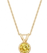 Add a touch of sunshine-bright color. A round-cut, bezel-set yellow diamond (1/4 ct. t.w.) shines in a luminous 14k gold setting. Approximate length: 18 inches. Approximate drop: 1/3 inch.