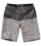 Unique land to water shorts by Quiksilver are water repellent and stylishly tonal.