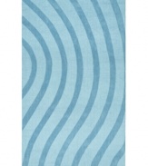 Abstract and absorbing, this cool blue rug adds movement to any room. Playful, wavy lines reverberate against a soft baby-blue ground, resounding with personality in your home.