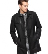 Refine your layers with this trench coat complete with a sophisticated leather detailed trim.