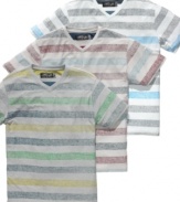 Old-school cool. Stripes with a worn look are casual and classic on this t shirt from Retrofit.