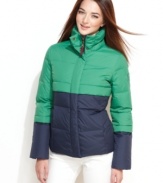 You can always count on Tommy Hilfiger to update classic preppy style with a contemporary twist. This puffer features cool colorblocking and substantial protection against the cold thanks to down-and-feather fill.