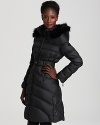 Elevate you look in this lavish Dawn Levy down coat, featuring a lush fur-lined hood on an iconic belted silhouette for a flattering finish as snowflakes fall.