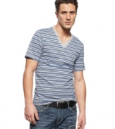 The horizontal stripes on this v-neck shirt from INC International Concepts are sure to change up your everyday casual pattern.