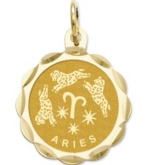 Tell everyone your sign in style! This scalloped and polished disc charm features the Aries Zodiac in 14k gold. Chain not included. Approximate length: 9/10 inch. Approximate width: 3/5 inch.