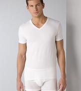 Emporio Armani stretch cotton V-neck. Tagless V-neck tee with eagle logo sealed on the chest.