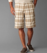 Weekend update. Kick back in these cool plaid shorts from your fave brand: Dockers.