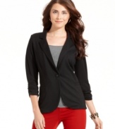 Feminine touches make this Style&co. jacket special, from ruched sleeves to a pretty lace lining at the inside.