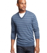 Thin is in-get an update on a classic with this pencil-striped, wool-blend sweater from Club Room.