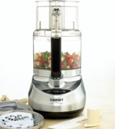 Chop to it. Cuisinart's 9-cup food processor perfects the art of food prep, powering through virtually any ingredient with stainless steel style that brings elegance to any kitchen. A compact design commands the countertop with a large work bowl that makes entire meals from scratch. Three-year limited warranty. Model DLC-2009BCH.