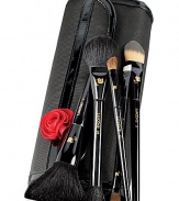 Master the art of makeup with Lancome's five most luxurious brushes, essential for travel. Each brush is precision-crafted with the highest quality bristles for flawless application and professional artistry. With limited-edition lacquered black handles just for the holidays. The brushes are packed in a trendy, signature makeup case. Set Contains: Powder Brush #1, Foundation Brush #2, Angle Shadow #13, Dual End #18 and Cheek & Contour #25. 