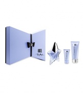 Fashion and fragrance are merged together in this delicious set. A 0.8 oz. refillable ANGEL star, 3.4 oz. Perfuming Body Lotion, and 1 oz. Perfuming Shower Gel are housed in a striking angular box reminiscent of vintage Mugler fashion. 