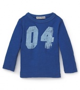 He'll love the vintage appeal of this cute long sleeve shirt in soft cotton slub, with distressed lettering detail.