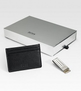 Superbly stylish gift set includes a pebbled leather card case and money clip with logo detail, presented in an elegant gift box. LeatherID, two card slotsCard case: 4W x 2¾HMetalMoney clip: ¾W x 2½HImported 