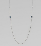 From the Silver Rain Lollipop Collection. This delicate, sterling silver link chain style features dazzling diamond and exquisite blue topaz stations. Blue topazDiamonds, .25 tcwSterling silverLength, about 36Lobster clasp closureImported 