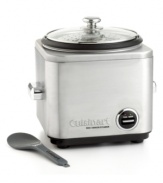 A plate of steaming, savory rice makes a meal memorable. Cuisinart's cooker features brushed stainless steel construction with chrome-plated handles and knob. Lever control with warm and cook indicator settings ensures perfect results. Three-year limited warranty. Model CRC800.