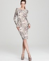 A light abstract-print knit shapes this lovely Zac Posen dress, trimmed in frothy chiffon for an ethereal touch.