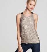 Up the glamour factor in this Cynthia Steffe sequin tank, boasting sleek contrast straps and shimmering embellishments that promise a high-shine night on the town.