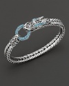 Eastern elements inform John Hardy's dragon head bracelet, featuring a polished silver link band and dragon head clasp with Swiss blue topaz.