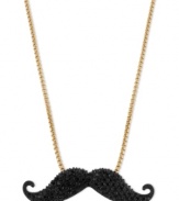 Hair apparent. Betsey Johnson gets a handlebar on things with this mustache pendant necklace. Crafted from gold-tone mixed metal and black glass crystal accents, this pendant takes a whimsical approach. Approximate length: 16 inches + 3-inch extender. Approximate drop: 5/8 inch.