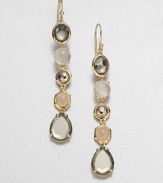 From the Rock Candy® Collection. A long and elegant style in a blend of semi-precious stones and doublets in various shapes and sizes set in radiant 18k gold. 18k goldPeach moonstone, clear quartz, pyriteDrop, about 2.3Hook backImported 