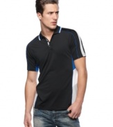 Add a shot of adrenaline to your casual style with this sporty polo shirt from INC Active.