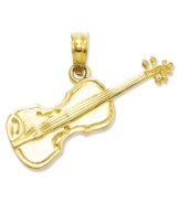 The perfect gift for your favorite violinist. Crafted in 14k gold, this sweet violin charm features a polished design with intricate details. Chain not included. Approximate length: 3/4 inch. Approximate width: 9/10 inch.