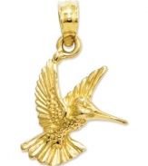 A great symbol of longevity and fastidiousness, this hummingbird charm displays the beauty of this natural wonder in 14k gold. Chain not included. Approximate drop length: 4/5 inch. Approximate drop width: 1/2 inch.