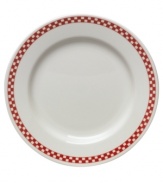 Bring a taste of nostalgia to casual tables with the America's Original Diner collection from Homer Laughlin. A retro-cool pattern in colors that complement Fiesta makes the checked dinner plates an irresistible blast from the past. Ultra-durable china promises to brighten your meals indefinitely.