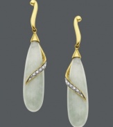 Cool as a cucumber. This elegantly-swirling style features jade teardrops (25 ct. t.w.) accented by round-cut diamonds. Set in 14k gold. Approximate drop: 1-3/4 inches.