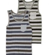 Change up your summer pattern with this striped tank from Marc Ecko Cut & Sew.