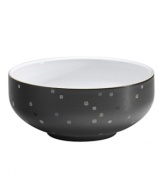 Colorful confetti shines on the Jet Skyline cereal bowl like bright city lights. Mix and match with Denby Jet and Jet Stripes to personalize casual tables with modern polish. In microwave- and oven-safe stoneware for easy reheating.