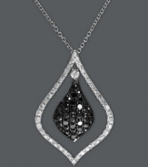 Highlight your neckline with a little shine. EFFY Collection's stunning teardrop-shaped pendant features a center covered in round-cut black diamonds (1/2 ct. t.w.) with a cut-out overlay in white diamonds (1/5 ct. t.w.). Set in 14k white gold. Approximate length: 18 inches. Approximate drop: 3/8 inch.