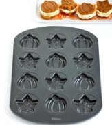 Fill fall with fun. A classic treat feels right in season with this maple leaf & pumpkin pan, which creates 3 whoopie pies of each festive shape-just add icing or ice cream center & enjoy! Durable and nonstick, this pan lets go of your treats with ease & cleans up quick in the dishwasher. 10-year warranty.