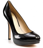 Keep your work wardrobe exciting with these patent leather platform pumps.