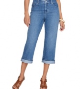 Style&co.'s cuffed capri jeans are just the thing to jump-start your spring look. The tummy control panel gives you a sleek, smooth silhouette, too!