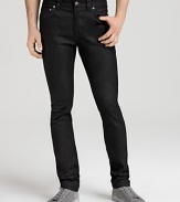 Nudie Thin Finn Slim Fit Coated Jeans in Dry Black