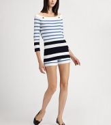 Comfortable cotton knit, banded with nautical-inspired horizontal stripes.Banded waistPull-on styleInseam, about 3CottonDry cleanMade in Italy of imported fabric