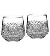 Waterford crystal is made even more radiant with the complex cuts of Monique Lhuillier's Arianne double old-fashioned glasses. Sleek silhouettes are rooted in a substantial base for drinkware that's beautifully balanced.