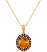 Go for the gold in Le Vian's luminous style. Crafted in 14k gold, an oval-cut citrine (1-3/8 ct. t.w.) and round-cut chocolate diamonds (1/4 ct. t.w.) give this pendant rich appeal. Approximate length: 18 inches. Approximate drop: 3/4 inch.