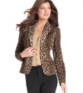 Take a walk on the wild side in Jones New York Signature's fitted blazer, complete with a bold animal print.