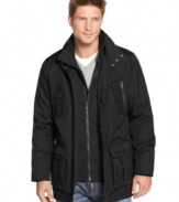 Gear up for the cold weather in sleek, utility-infused style with this layered coated ottoman jacket from Kenneth Cole.