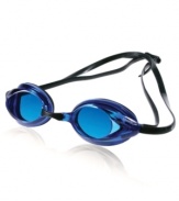 Swim longer wearing these anti fog goggles by Speedo made with a double head strap to help keep it in place.