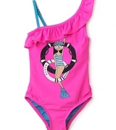 Little Marc Girls' Ruffled Asymmetrical Mailot Swim Suit - Sizes 2-12