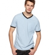 Contrast piping adds some energy to your t-shirt style with this v-neck from Kenneth Cole Reaction.